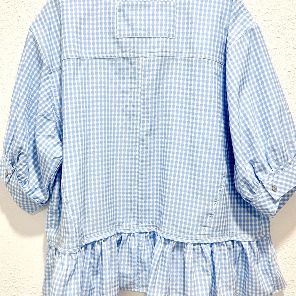 entro Light Blue Gingham Button-Down Ruffle Hem Top XL - Picture 6 of 8